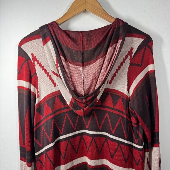 One World Women 1X Plus Size NWT Brown Red Western Cardigan Aztec Country Hood - Picture 8 of 9